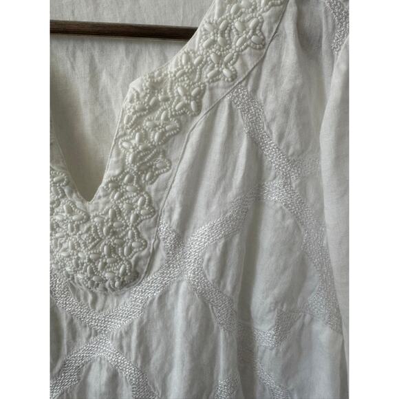 Charter Club White 3/4 Sleeve 100% Linen Embroidered Tunic Top Size Small - Picture 3 of 11